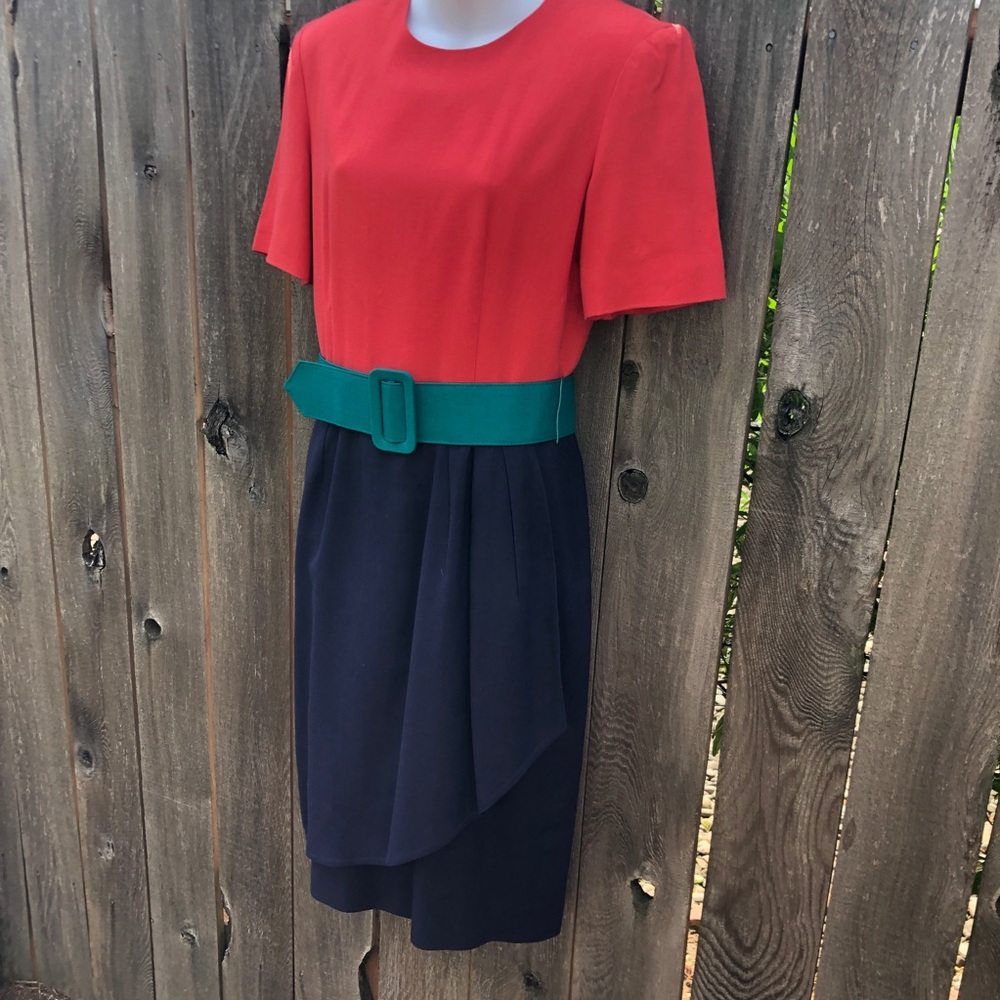 80s Colorblock Career Dress With Belt 8